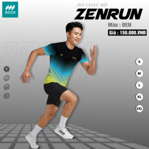 Áo chạy bộ nam ZENRUN phối màu đen - xanh - vàng neon