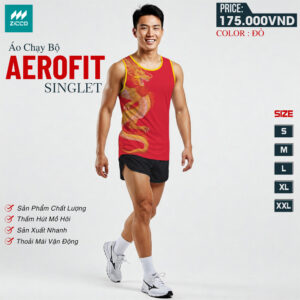 Áo chạy bộ AEROFIT SINGLETT màu đỏ – Tỏa sáng mạnh mẽ cùng họa tiết rồng vàng