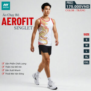 Áo Chạy Bộ Aerofit Singlet Màu Trắng Rồng Vàng Đỏ Năng Động