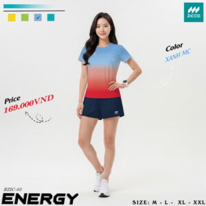 Áo Chạy Bộ ZICCO 03 Energy Nữ Màu Xanh Chuyển Sắc Đỏ