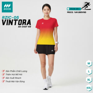 Áo chạy bộ ZICCO RZIC-05 Vintora nữ phối đỏ vàng